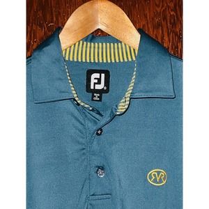 FJ FOOTJOY BLUE GREEN GOLF POLO SHIRT M RIVER VALLEY RANCH GC LOGO